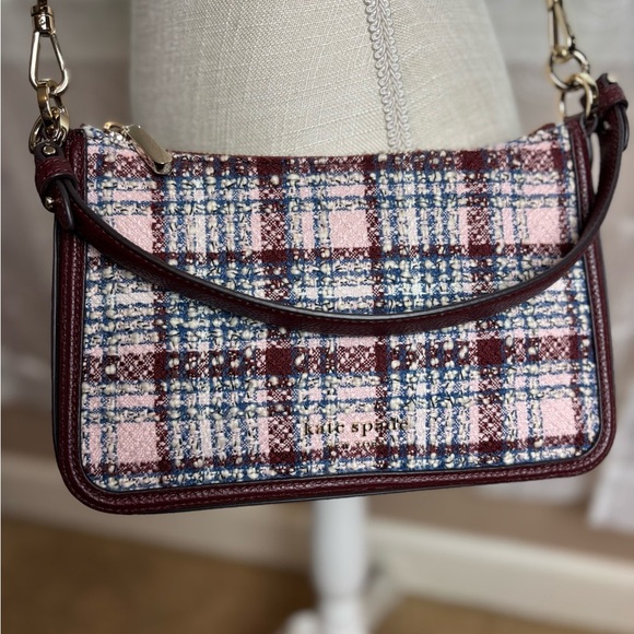 Kate Spade Stylish Plaid Shoulder Bag - Burgundy and White - Picture 8 of 15